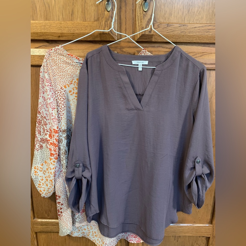 Set of two lightweight blouse from Maurices…floral and rich plum color.